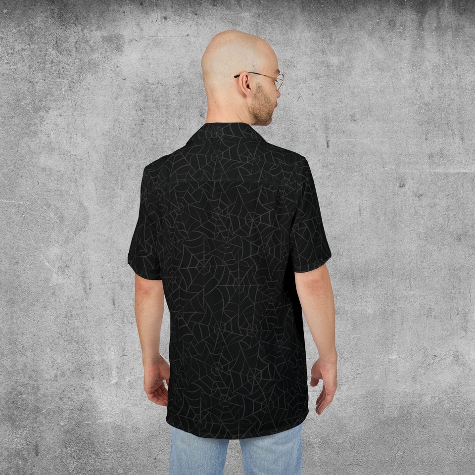 Spiderweb Hawaiian Shirt, Gothic Halloween Button Down