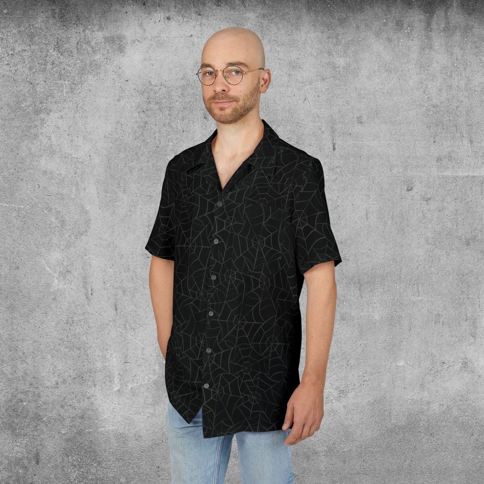 Spiderweb Hawaiian Shirt, Gothic Halloween Button Down