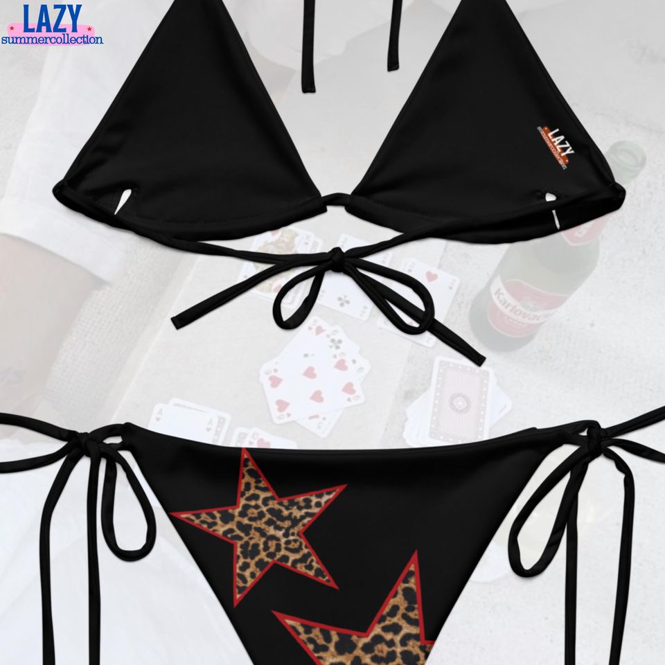 Leopard Print Star Black String Bikini Set