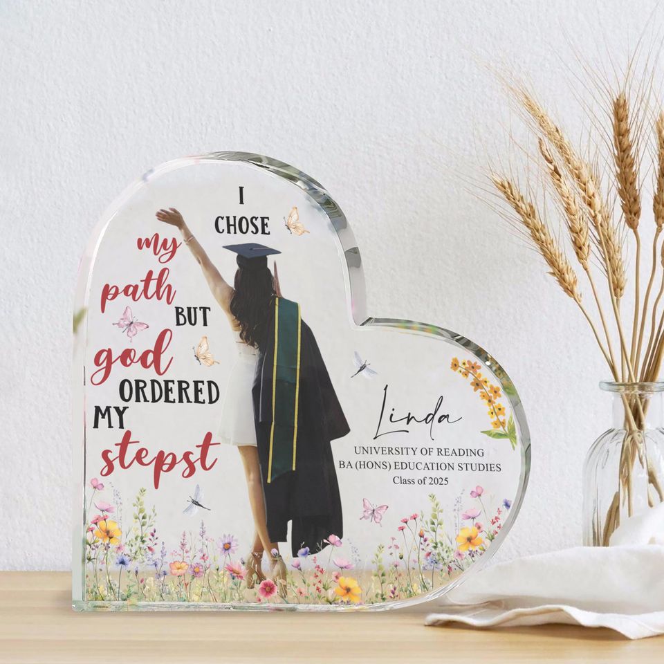 Personalized Graduation Plaque, I Chose My Path But God Ordered My Steps, Graduation Photo Acrylic Plaque, Gifts for Graduate, Class Of 2025