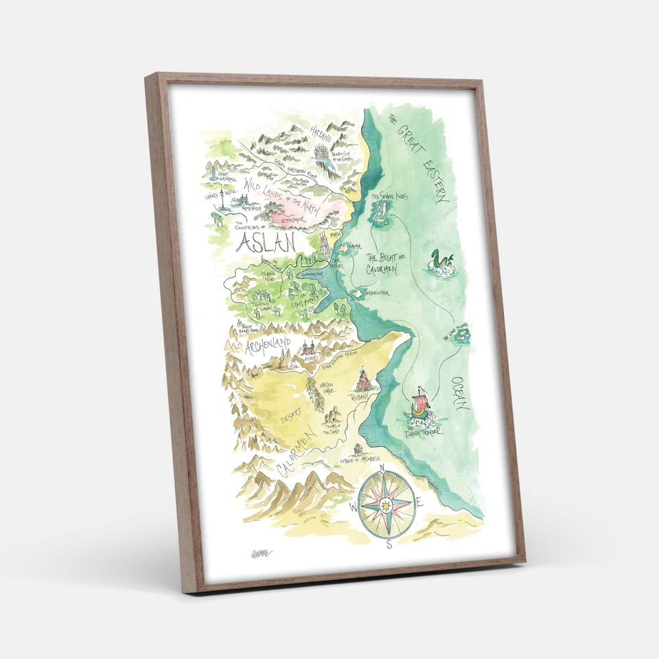 Aslan Chronicles Wardrobe Watercolor Art Map Poster