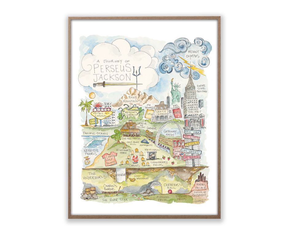 Perseus Jackson Watercolor Map Art Poster