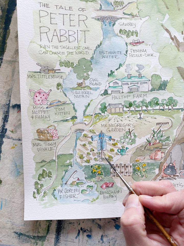 Peter Rabbit Watercolor Map Art Poster Easter