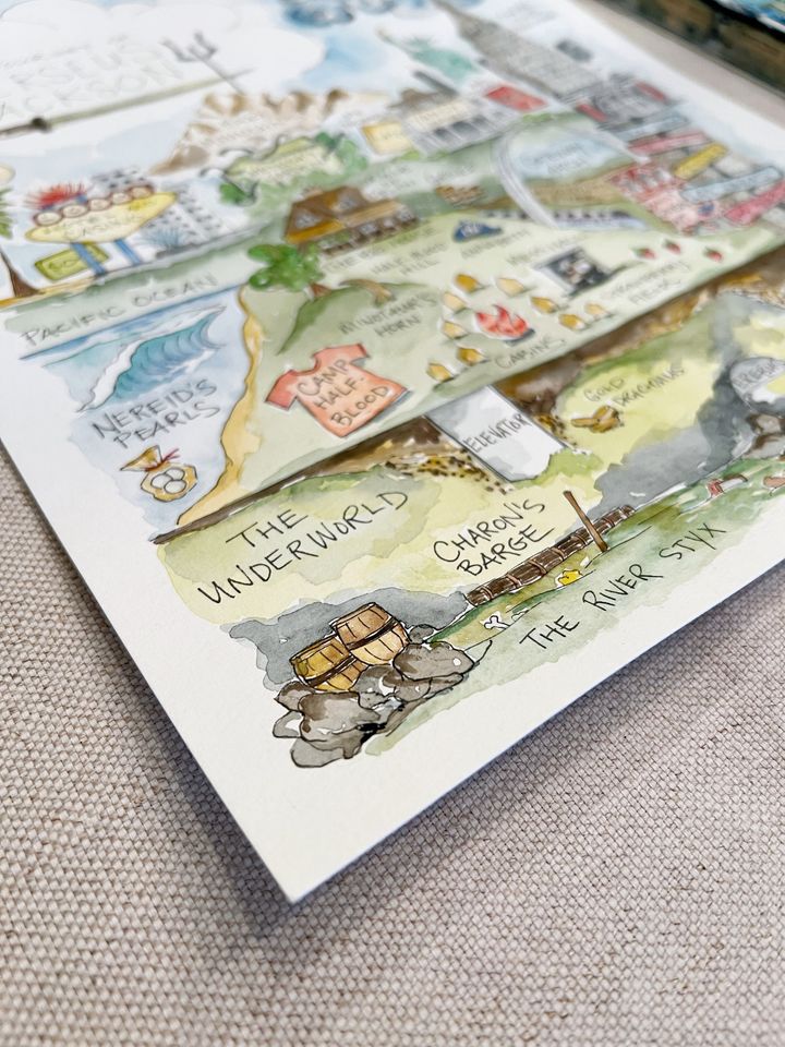 Perseus Jackson Watercolor Map Art Poster