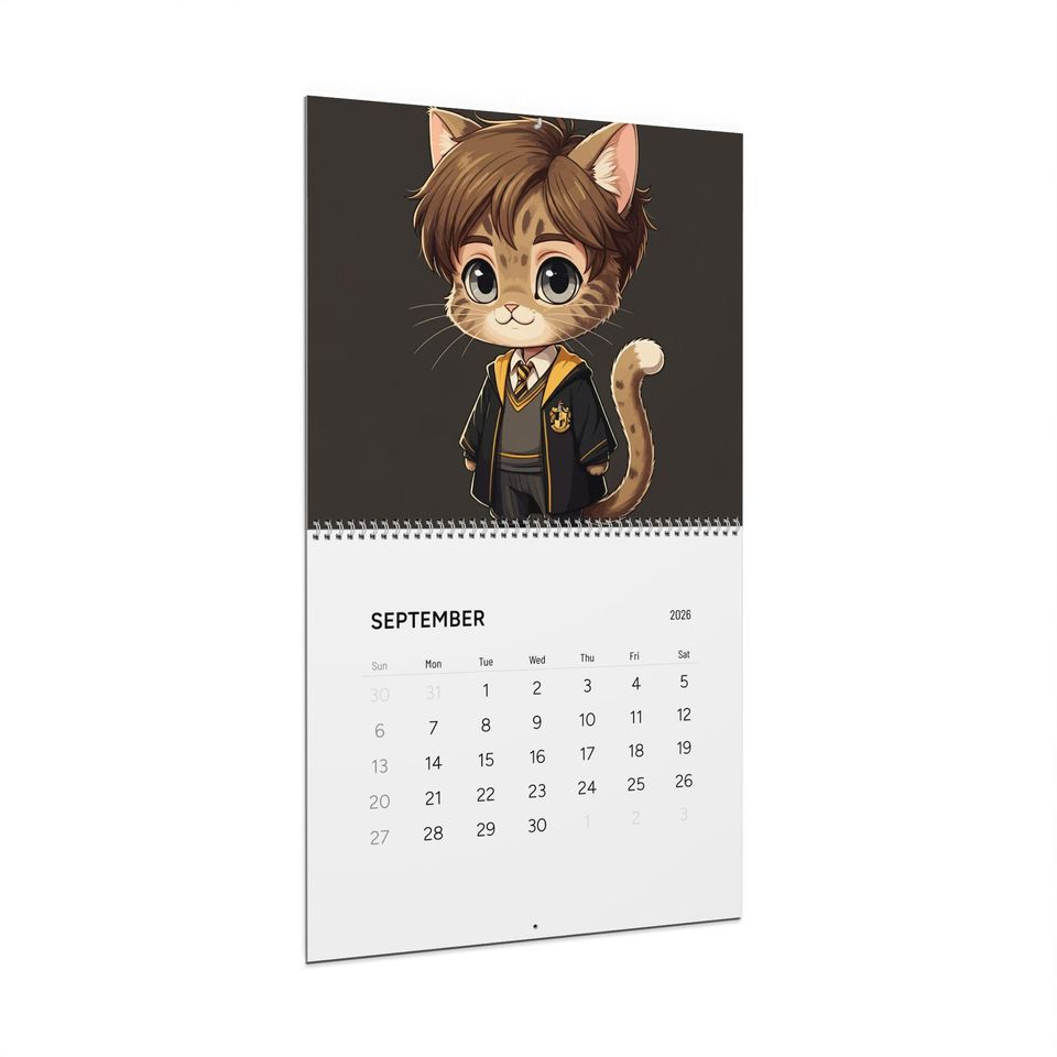 Harry Potter Inspired Cat Illustrations 2026 Wall Calendar, Modern Design Planner, Perfect for Fans, Gift for Organizers, Everyday Use