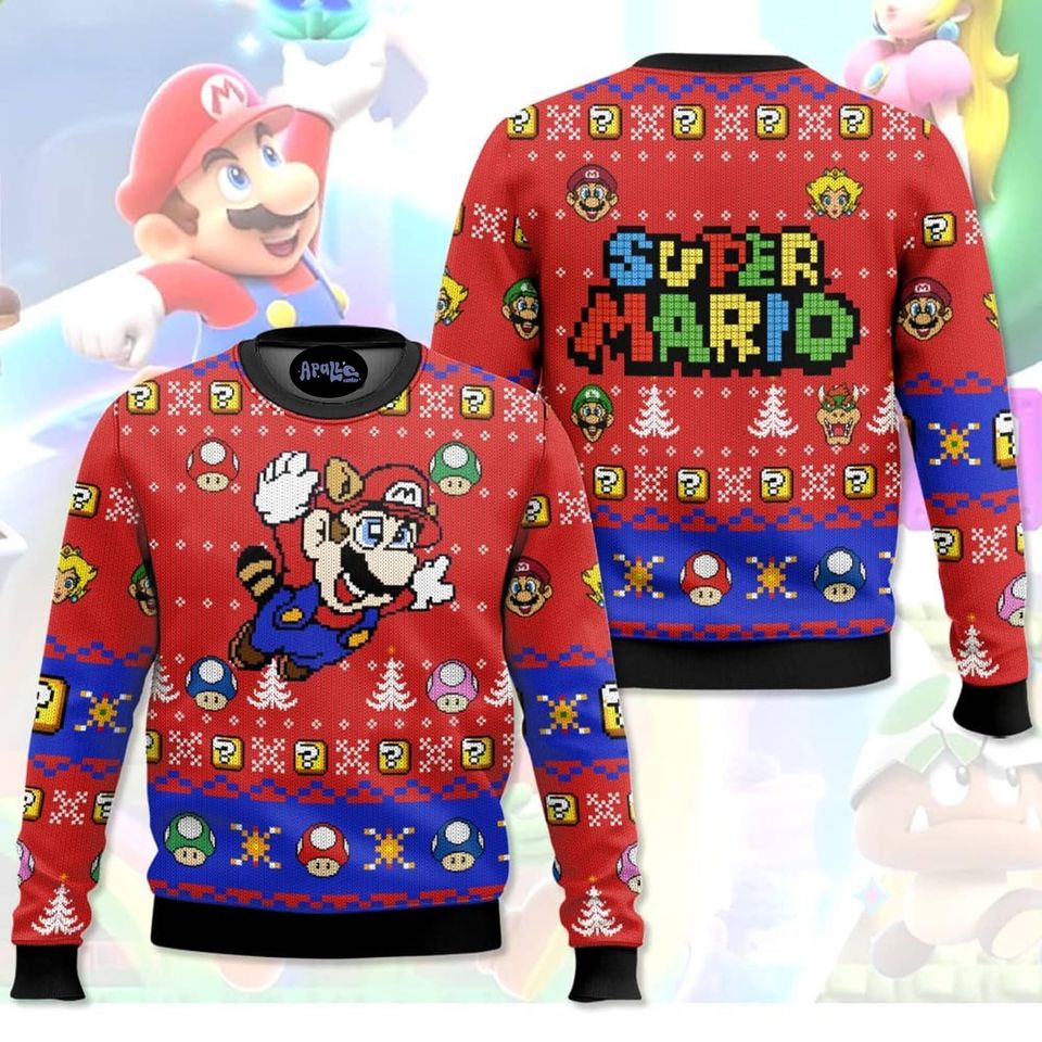 Funny Super Mario Christmas Sweater Retro Holiday Pullover Gamer Festive Winter Outfit