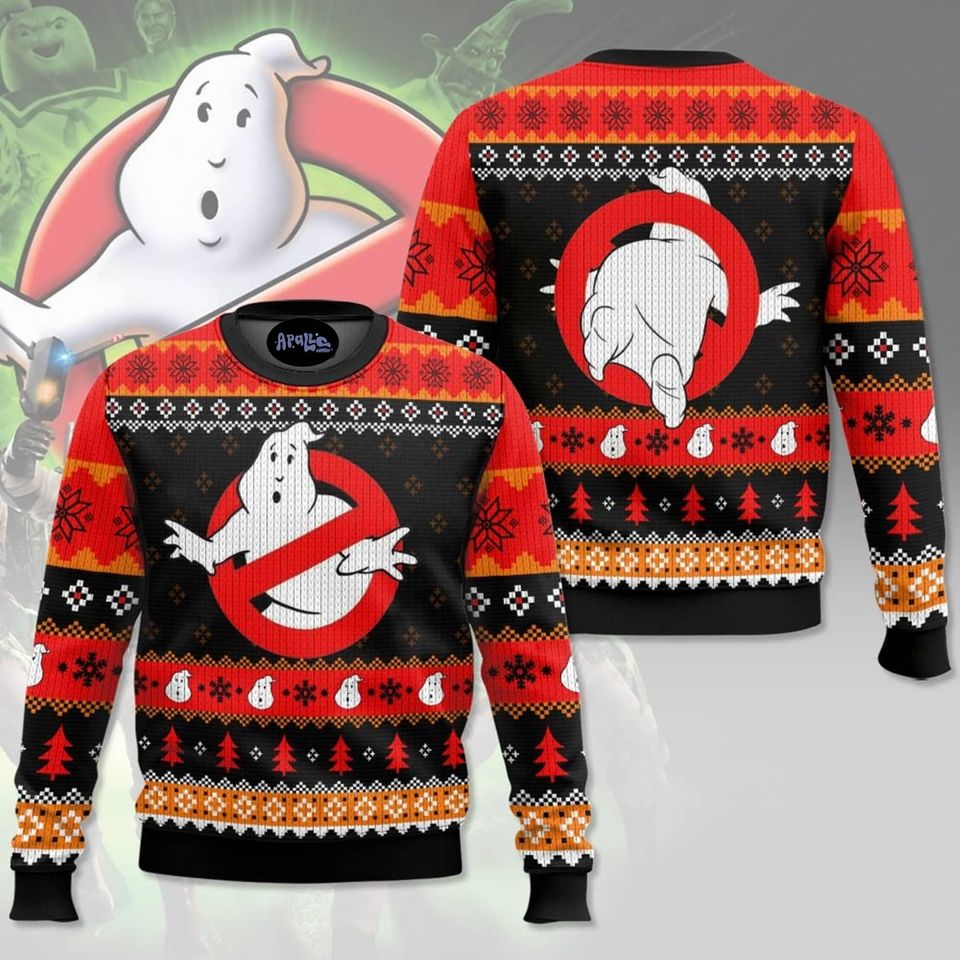 Ghostbusters Red Ugly Christmas Sweater, Ghostbusters 1984 Sweater