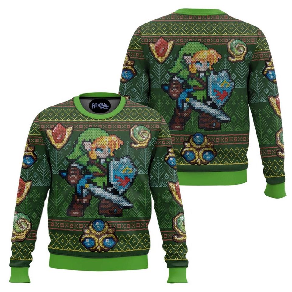 Retro Gamer Christmas Sweater Legend of Zelda Link Holiday Pullover Pixel Festive Outfit