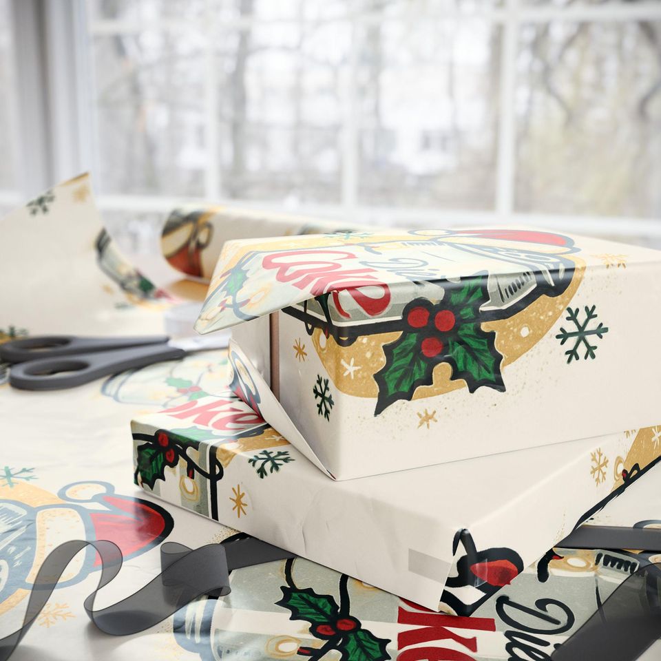 Diet Coke Can Santa Hat Wrapping Paper - Christmas Soda Pattern