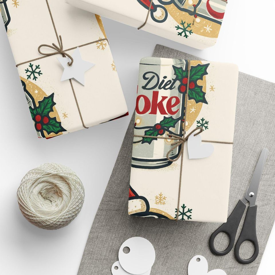 Diet Coke Can Santa Hat Wrapping Paper - Christmas Soda Pattern