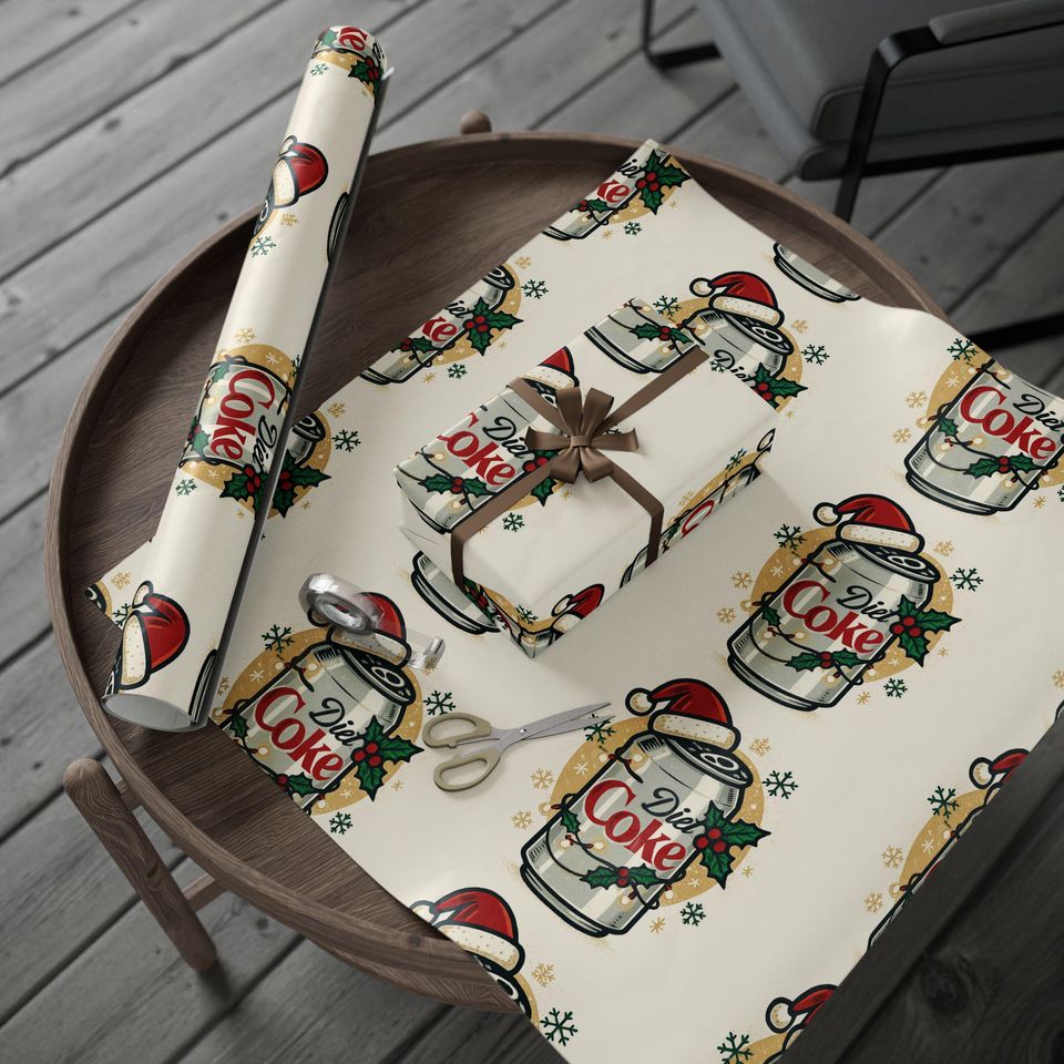 Diet Coke Can Santa Hat Wrapping Paper - Christmas Soda Pattern