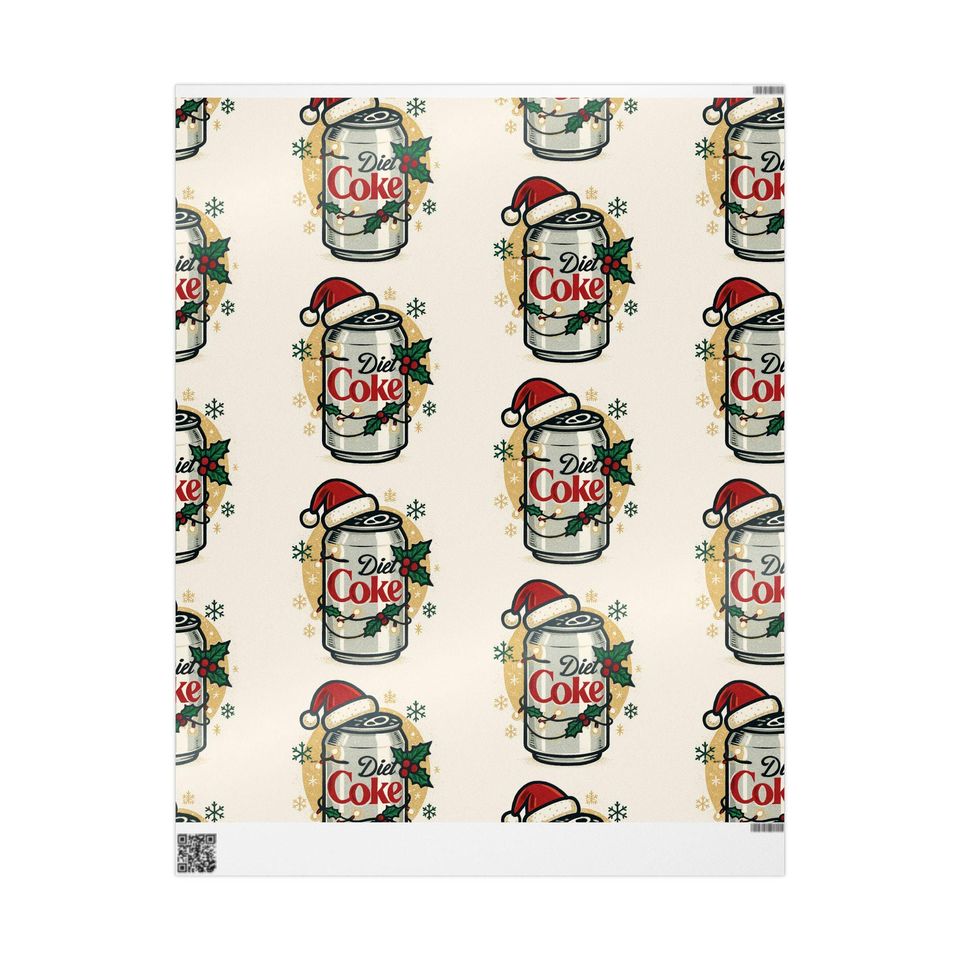 Diet Coke Can Santa Hat Wrapping Paper - Christmas Soda Pattern