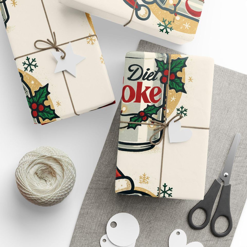 Diet Coke Can Santa Hat Wrapping Paper - Christmas Soda Pattern