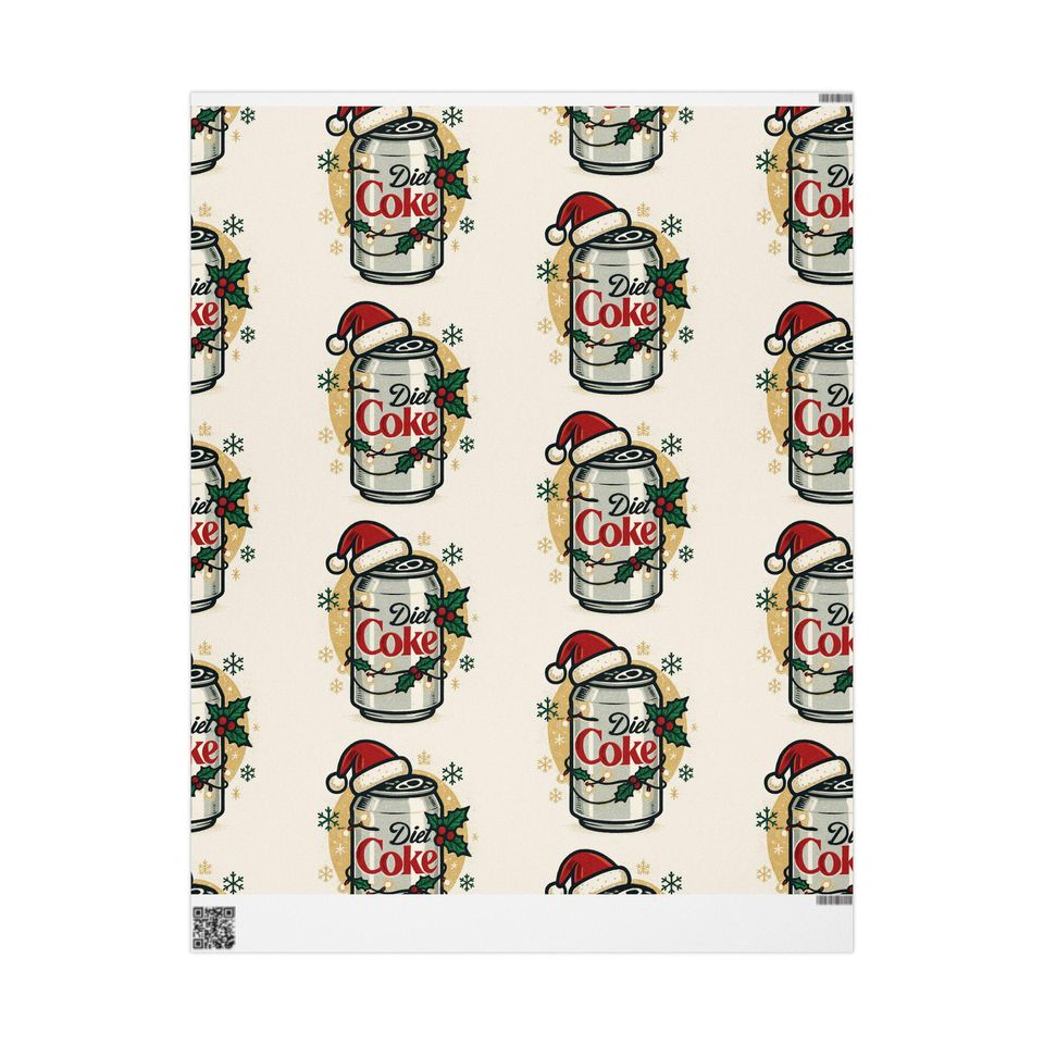 Diet Coke Can Santa Hat Wrapping Paper - Christmas Soda Pattern