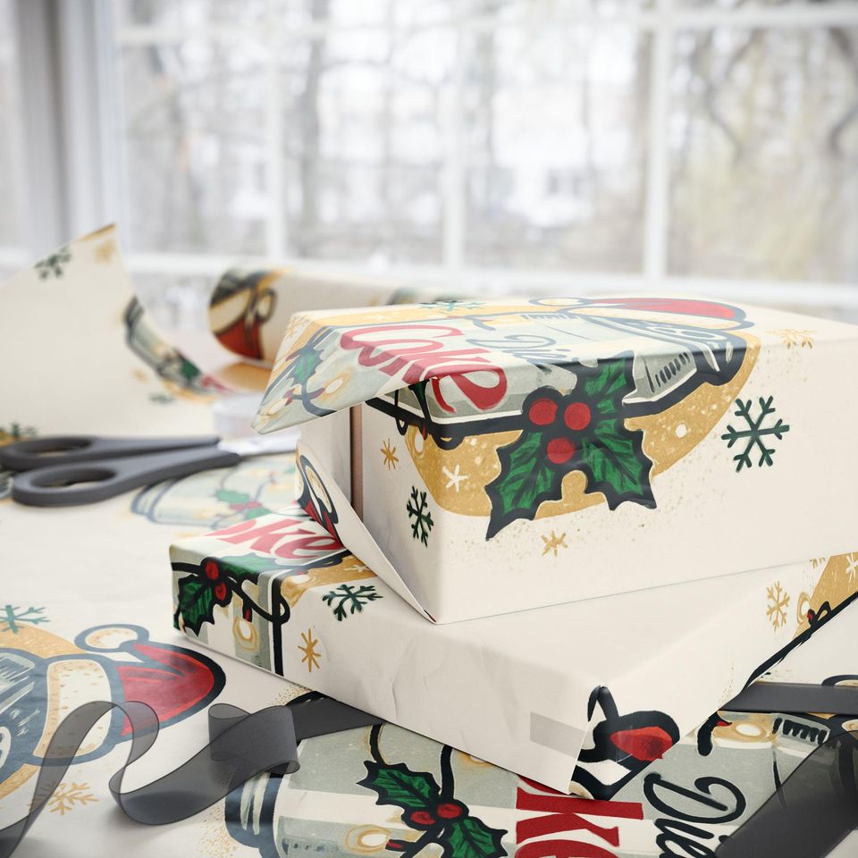 Diet Coke Can Santa Hat Wrapping Paper - Christmas Soda Pattern