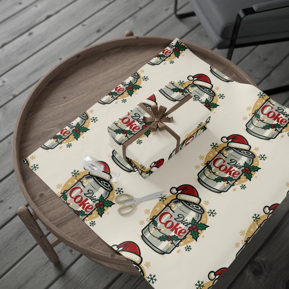 Diet Coke Can Santa Hat Wrapping Paper - Christmas Soda Pattern