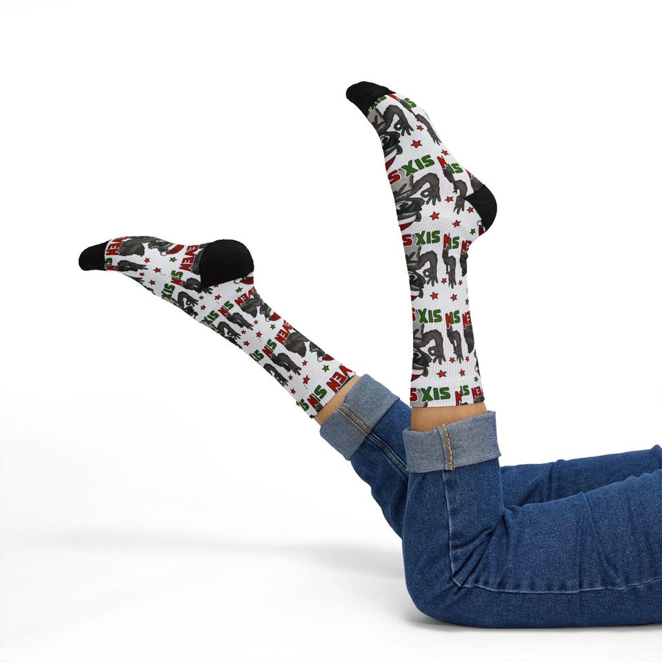 Santa Raccoon 6 7 Pattern Socks | Christmas Sublimation Crew Socks, Trendy kid gift