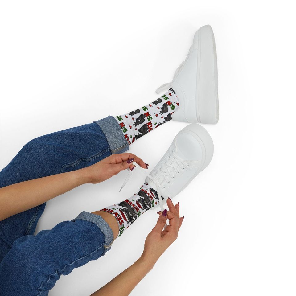 Santa Raccoon 6 7 Pattern Socks | Christmas Sublimation Crew Socks, Trendy kid gift