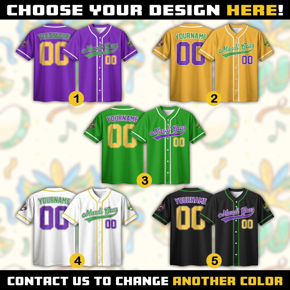 Personalized Mardi Gras Baseball Jersey, Custom Name Mardi Gras Baseball Jersey, Jersey Uniform For Hockey Fans, Family Matching Outfit