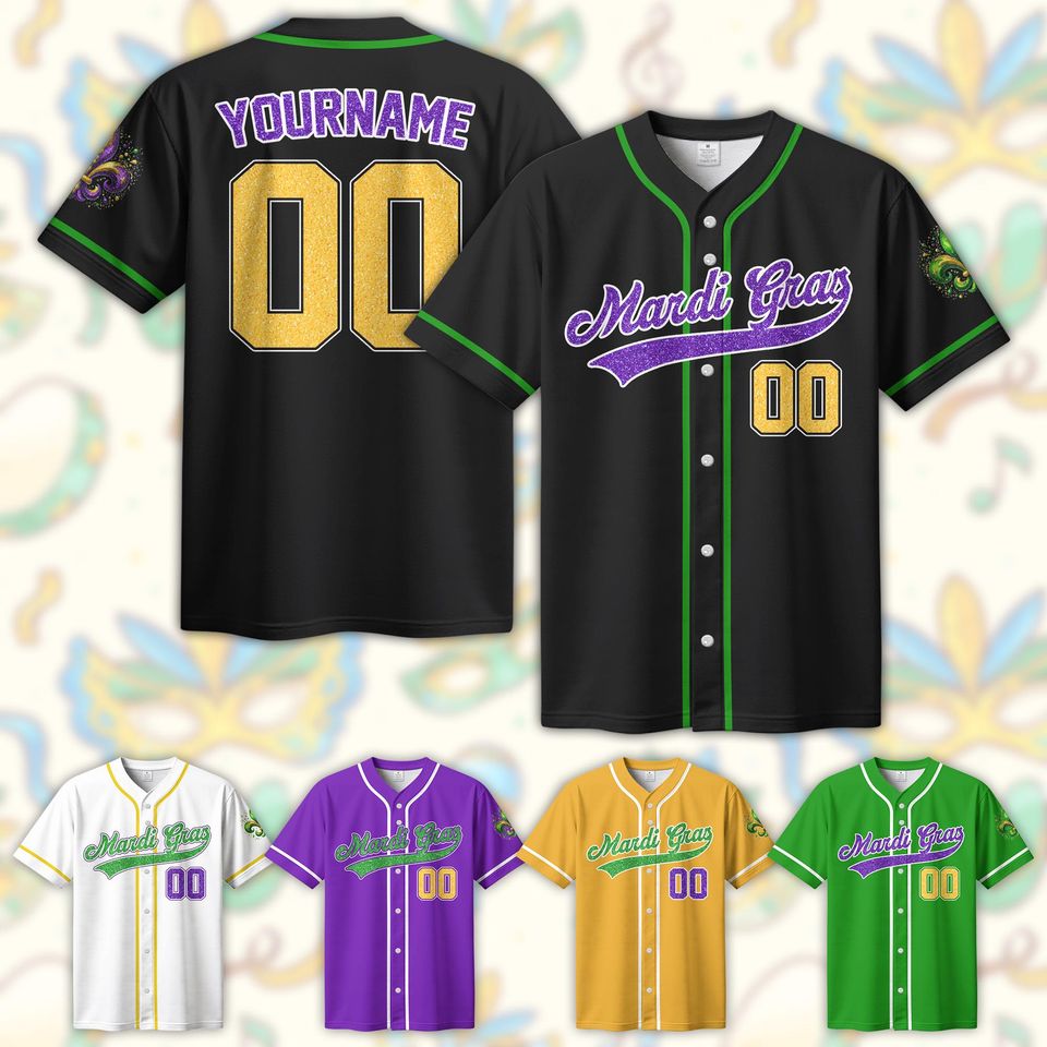 Personalized Mardi Gras Baseball Jersey, Custom Name Mardi Gras Baseball Jersey, Jersey Uniform For Hockey Fans, Family Matching Outfit