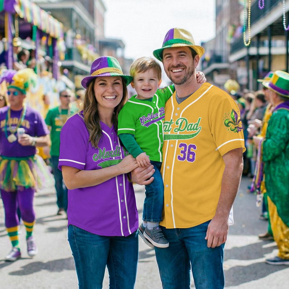 Personalized Mardi Gras Baseball Jersey, Custom Name Mardi Gras Baseball Jersey, Jersey Uniform For Hockey Fans, Family Matching Outfit