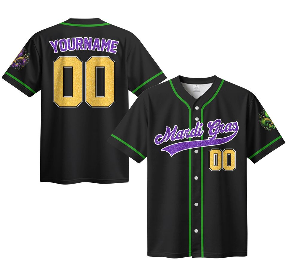 Personalized Mardi Gras Baseball Jersey, Custom Name Mardi Gras Baseball Jersey, Jersey Uniform For Hockey Fans, Family Matching Outfit