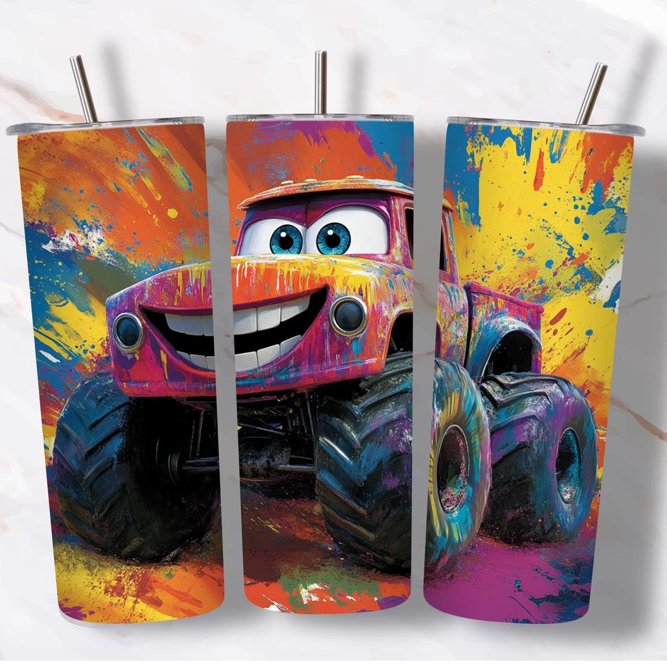 Monster Truck Tumbler with Lid and Straw