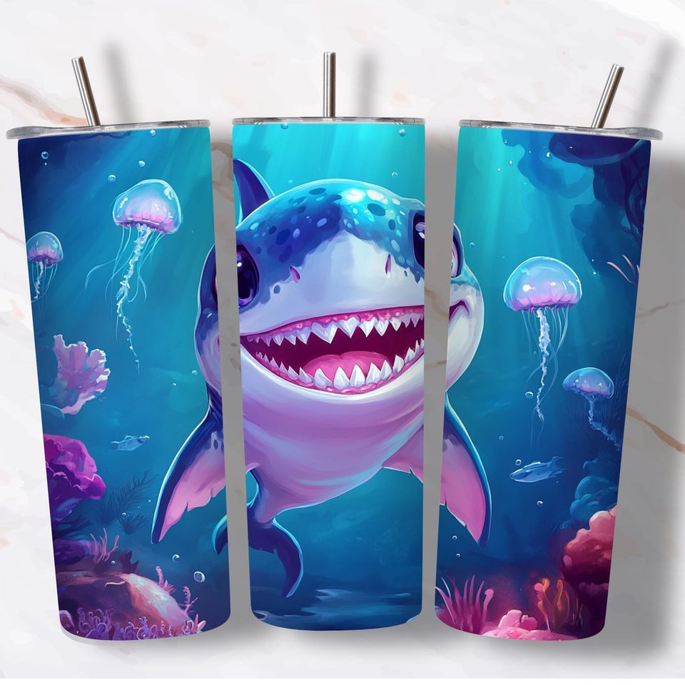 Shark Tumbler with Lid and Straw, Ocean Tumbler