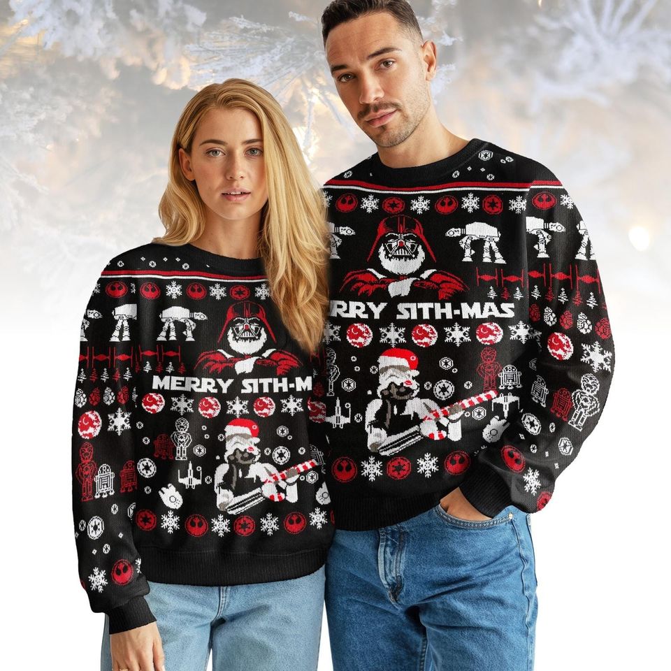 Star Wars Ugly Christmas Sweater, Merry Sithmas Darth Vader Sweater, Funny Sith Holiday Knit, Christmas Gift for Men Women, Geek Xmas S