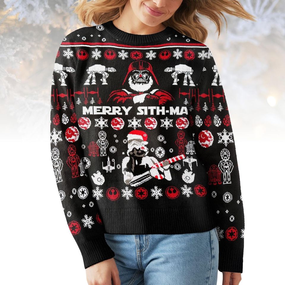 Star Wars Ugly Christmas Sweater, Merry Sithmas Darth Vader Sweater, Funny Sith Holiday Knit, Christmas Gift for Men Women, Geek Xmas S