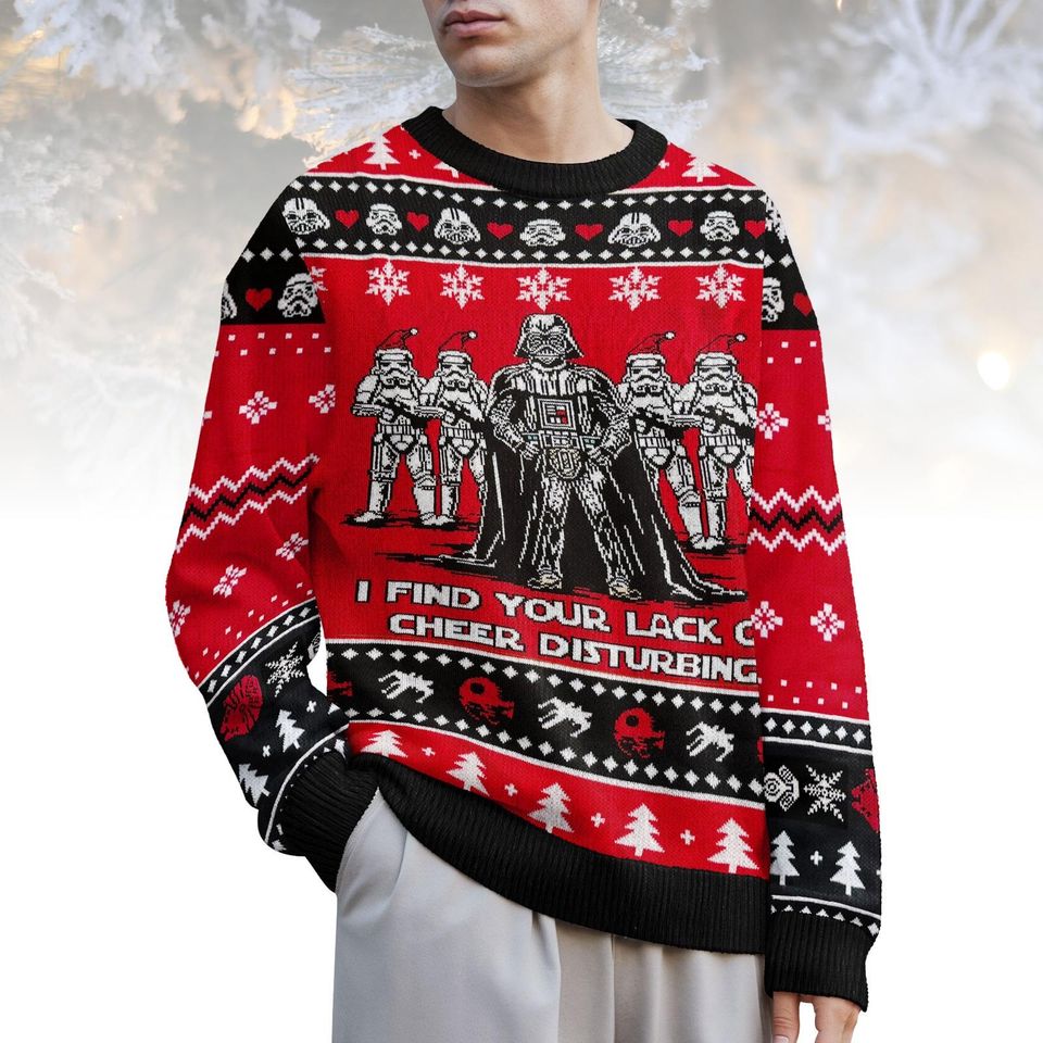 Star Wars Ugly Christmas Sweater, Darth Vader Sweater, Funny Holiday Knit for Men Women, Christmas Gift, Geek Xmas Sweater