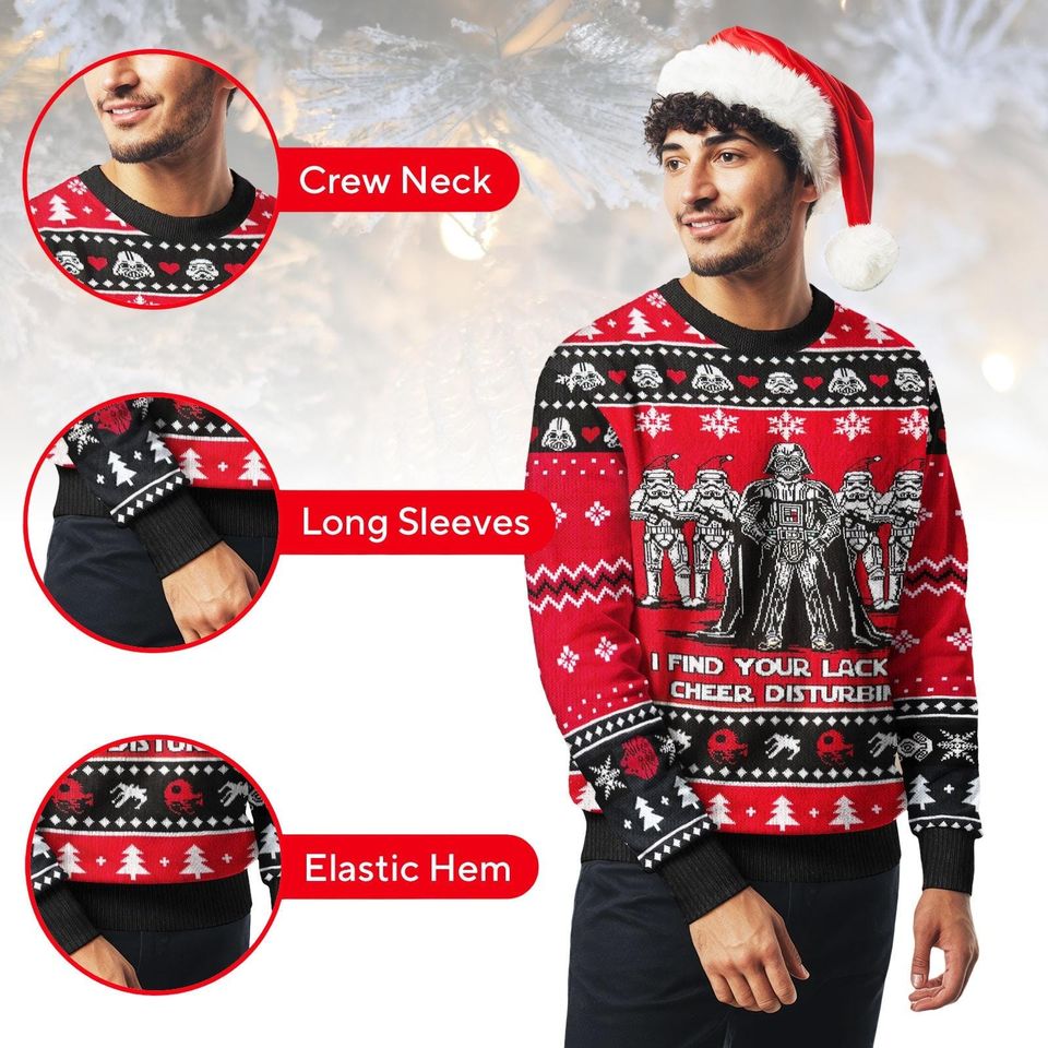 Star Wars Ugly Christmas Sweater, Darth Vader Sweater, Funny Holiday Knit for Men Women, Christmas Gift, Geek Xmas Sweater