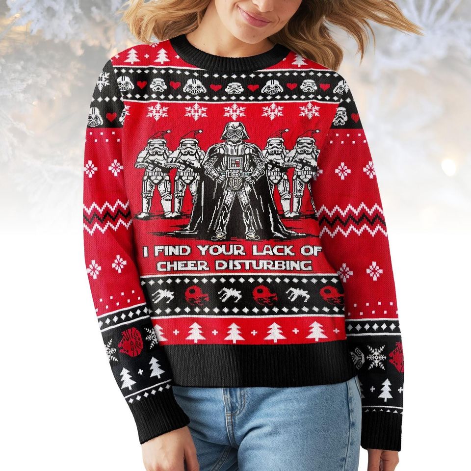 Star Wars Ugly Christmas Sweater, Darth Vader Sweater, Funny Holiday Knit for Men Women, Christmas Gift, Geek Xmas Sweater