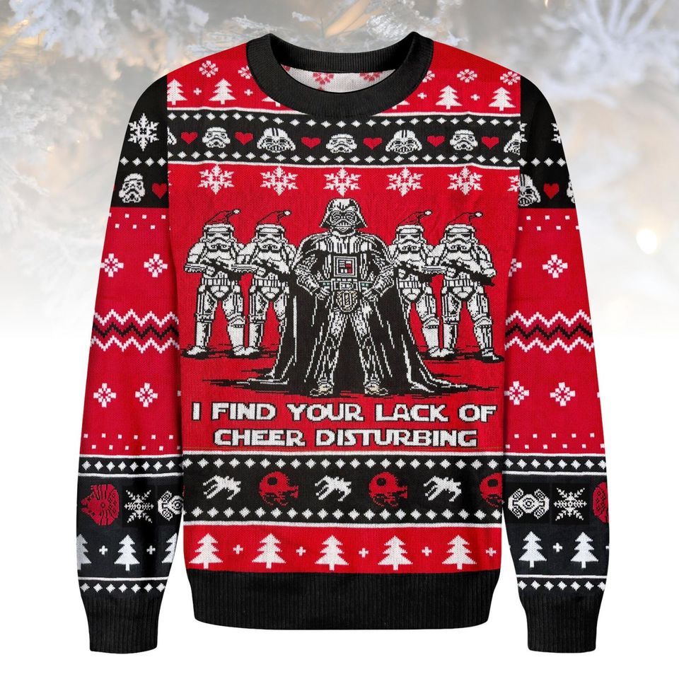 Star Wars Ugly Christmas Sweater, Darth Vader Sweater, Funny Holiday Knit for Men Women, Christmas Gift, Geek Xmas Sweater