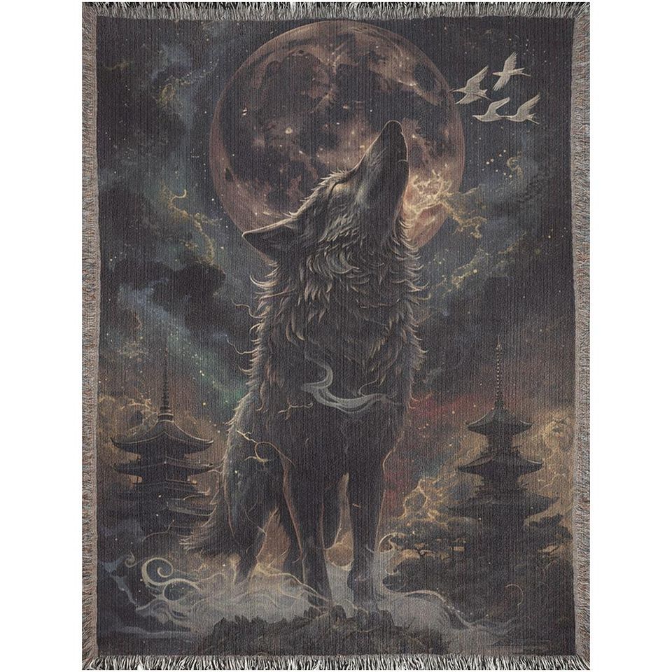 Wolf Woven Blanket: Native American Inspired Boho Home Decor