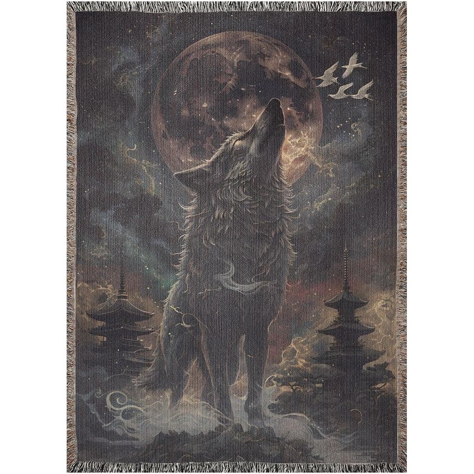 Wolf Woven Blanket: Native American Inspired Boho Home Decor