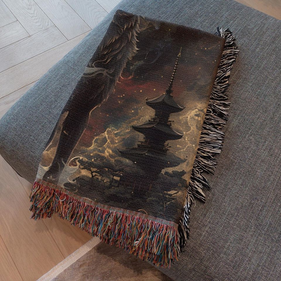 Wolf Woven Blanket: Native American Inspired Boho Home Decor
