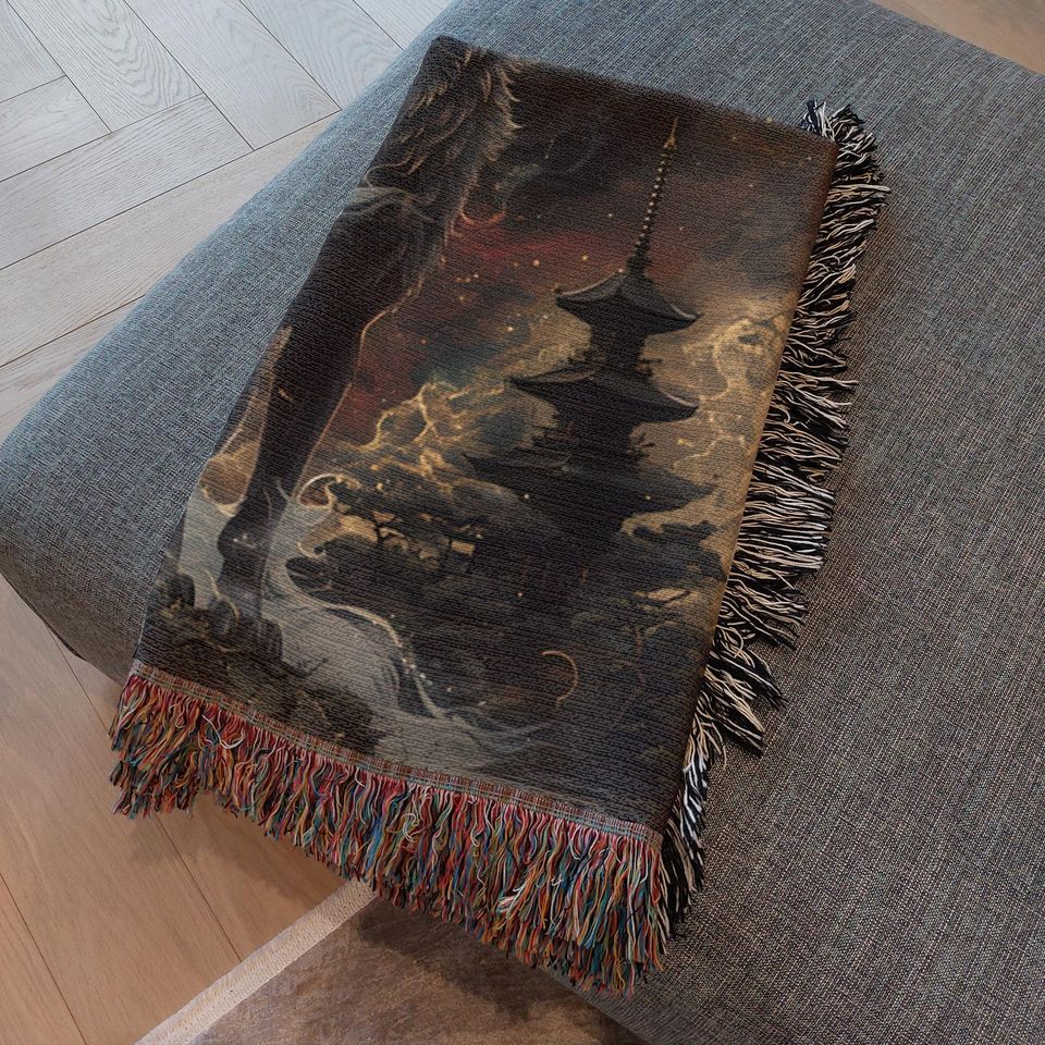 Wolf Woven Blanket: Native American Inspired Boho Home Decor