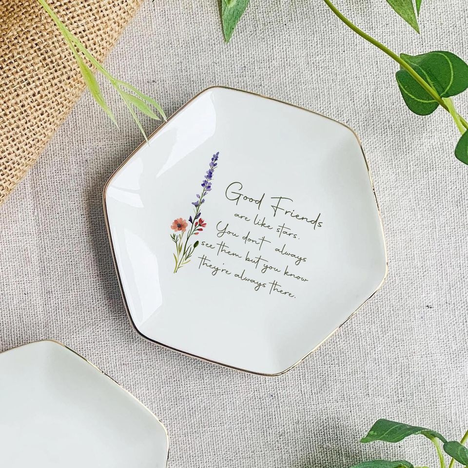 Personalized Ring Dish For Best Friend  Custom Watercolor Flower Trinket Dish