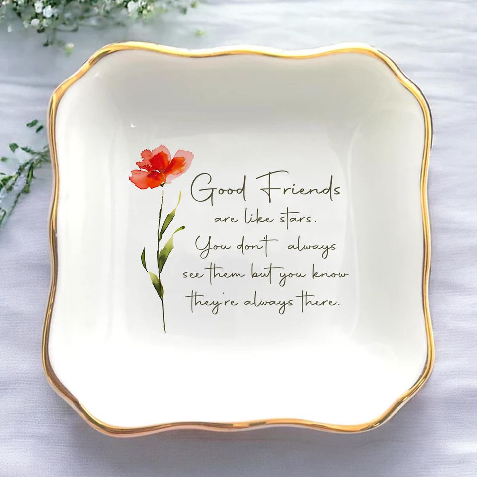 Personalized Ring Dish For Best Friend  Custom Watercolor Flower Trinket Dish
