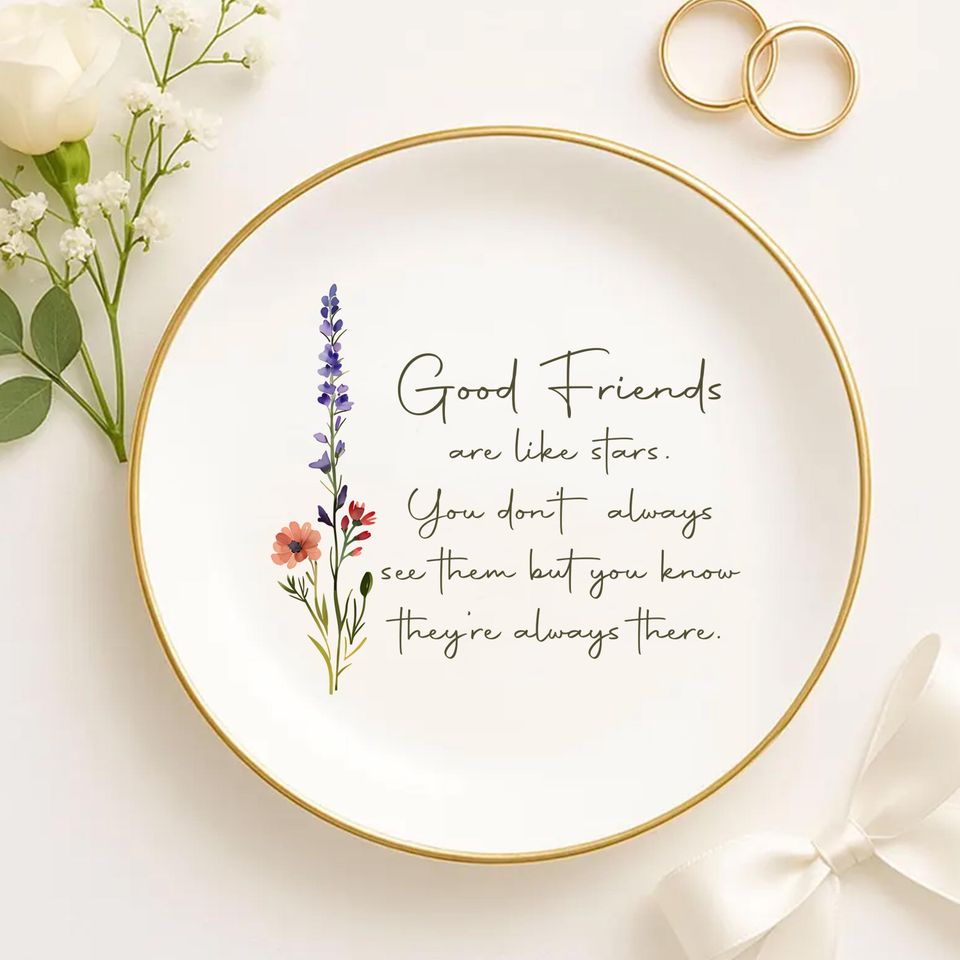 Personalized Ring Dish For Best Friend  Custom Watercolor Flower Trinket Dish