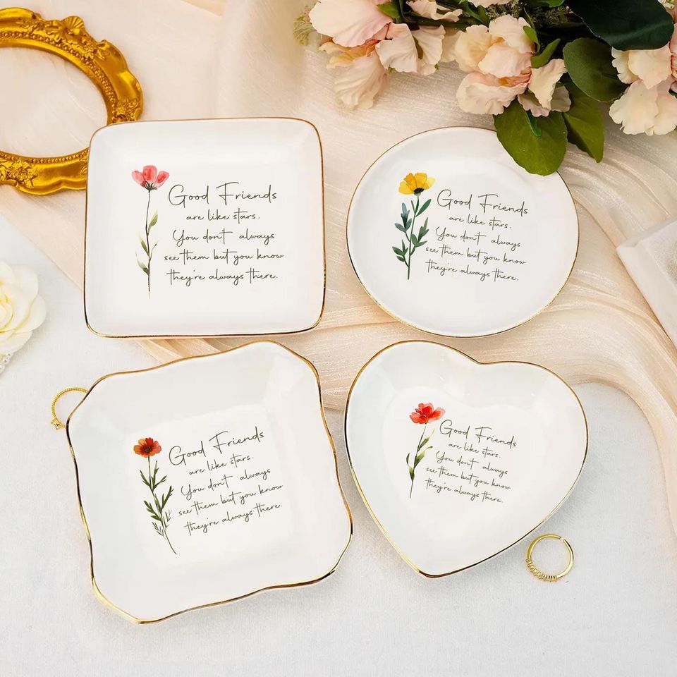 Personalized Ring Dish For Best Friend  Custom Watercolor Flower Trinket Dish