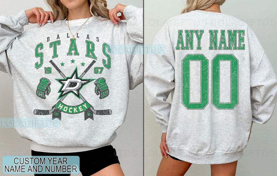Personalized Dallas Hockey Sweatshirt, Dallas Stars crewneck, Dallas Hockey shirt, Custom Hockey Shirt, Hockey Number Shirt