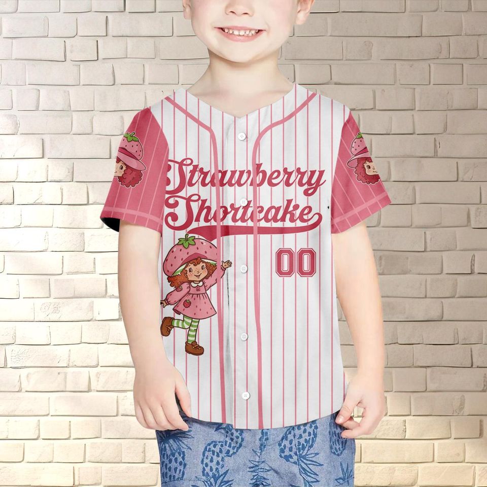 Personalized Strawberry Shortcake Baseball Jersey, Gift for Kids, Strawberry Birthday Gift, Gift For Baseball Fans, Sweet Girl Shirt