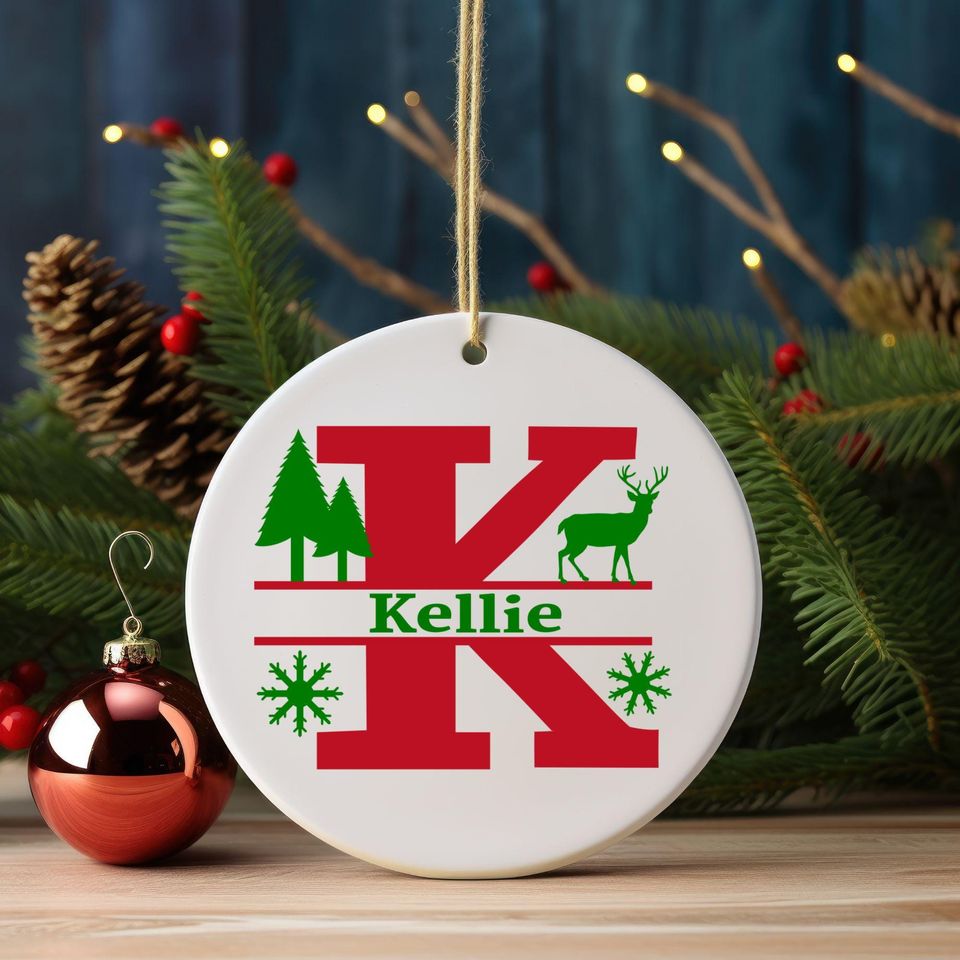 Personalized Letter Name Ornament  Family Keepsake Monogram Ceramic Christmas Gift