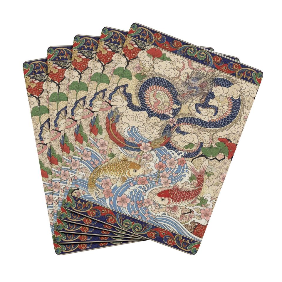 Japanese Dragon Playing Cards, Vintage Style Card Deck