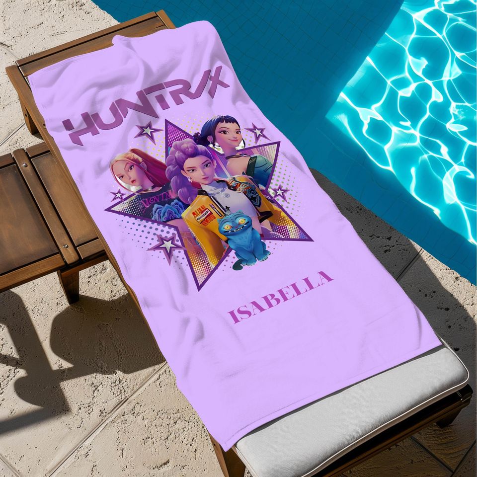 Personalized Anime Girl Beach Towel, K-pop Demon Hunter Design, Custom Gift for Her