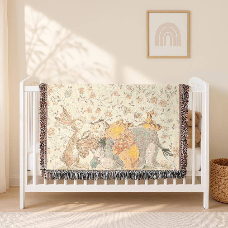 Personalize Winnie the Pooh Woven Blanket: Soft Cotton Christmas Decor