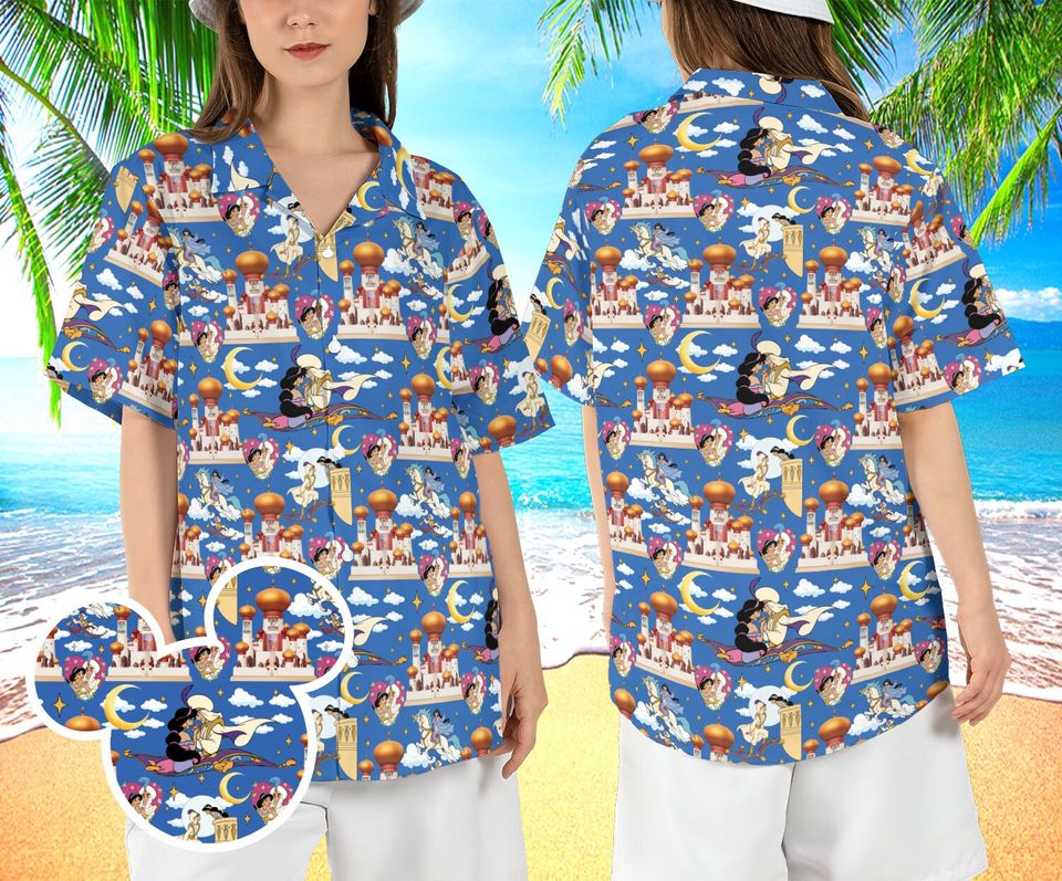Aladdin Jasmine Flying Carpet Hawaiian Shirt, Disneyland Couple Hawaii Shirt