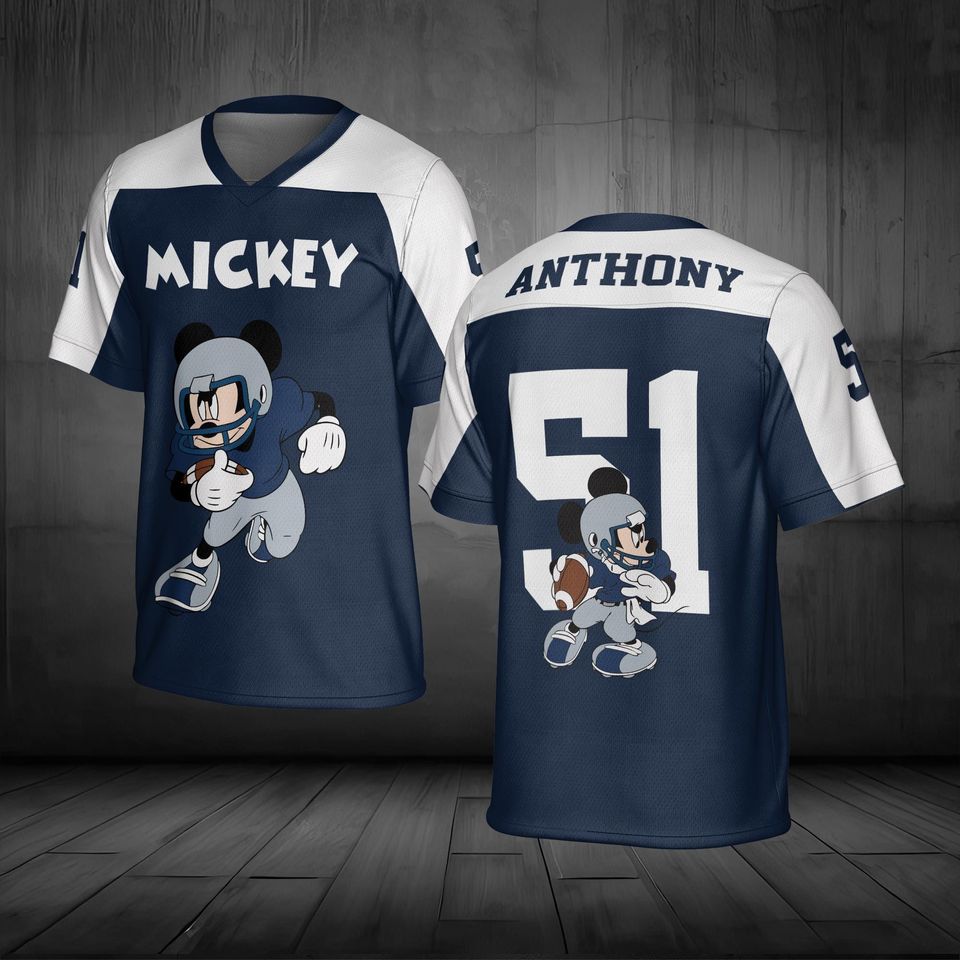 Personalize Disney Mickey Football Jersey, Custom Name Kid Adult Jersey